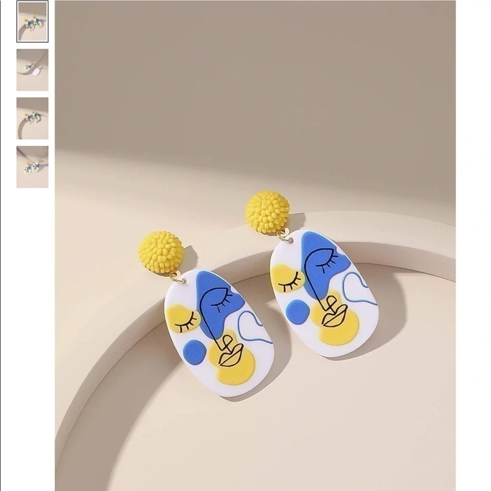 Blue & Yellow Earrings - Picture 2 of 3